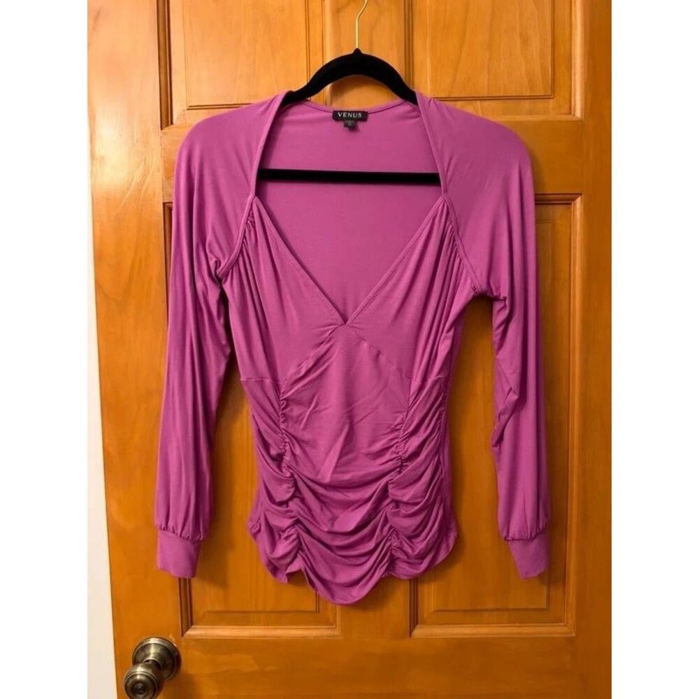 Purple Ruched V-neck Top